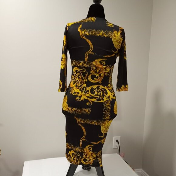 VIJO COUTURE BLACK GOLD CHAIN BAROQUE DRESS WITH PLUNGING NECK LINE SIZE M - Picture 6 of 9